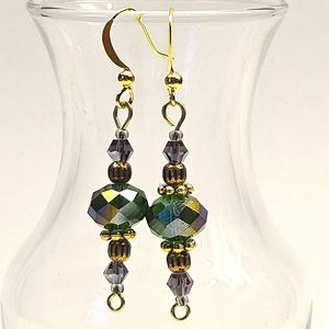 Green and Purple Beaded Earrings